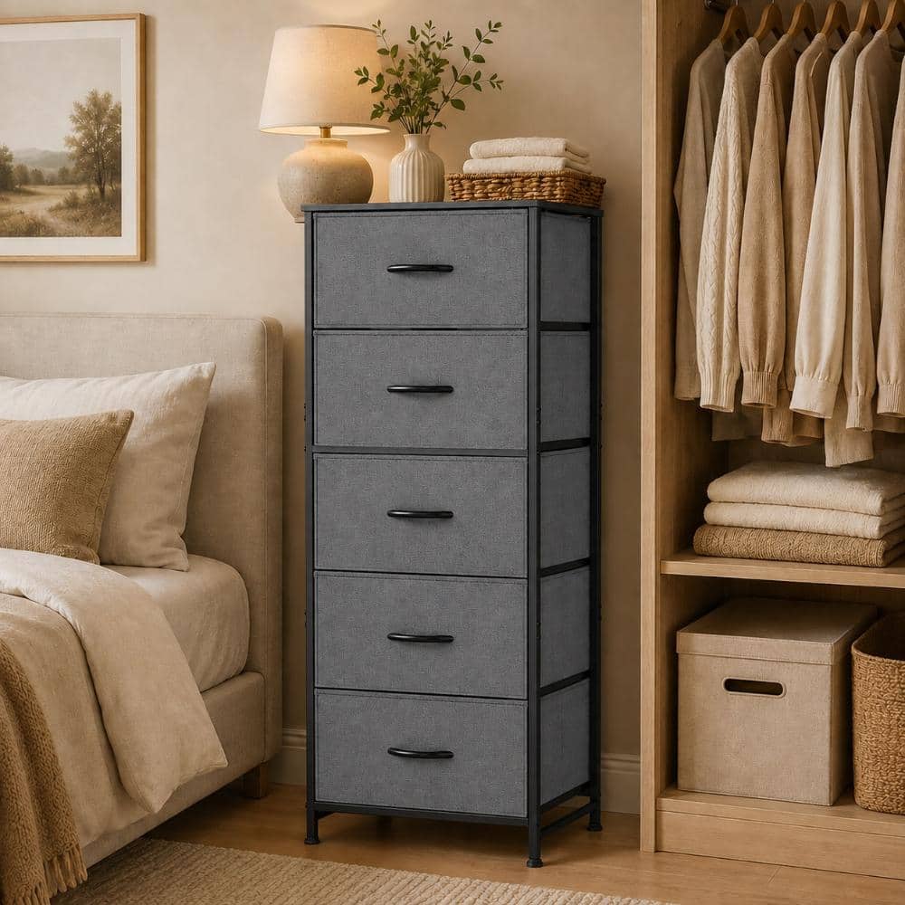 WONDER COMFORT Classical Gray 5 Drawer 11.8 in. Wide Chest of