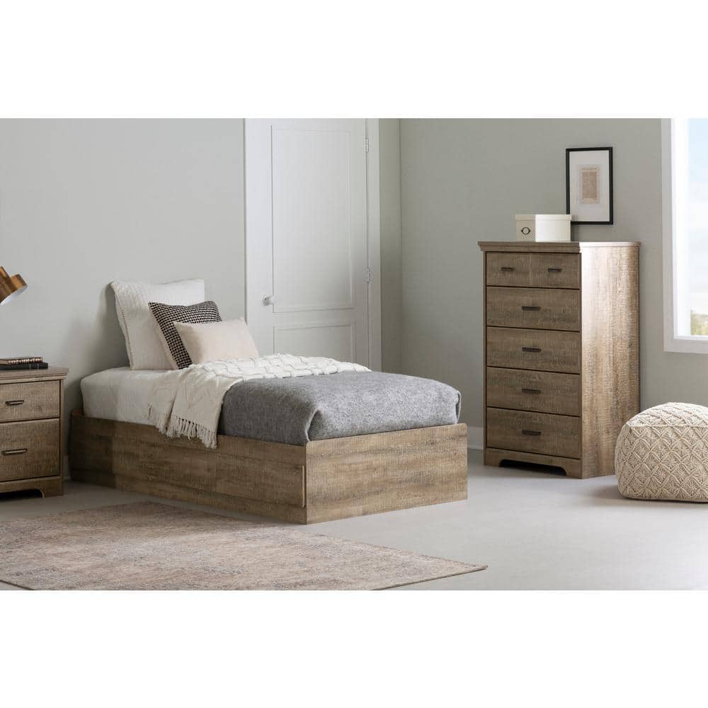 Weathered Oak Twin Captain's Bed with 3 Storage Drawers