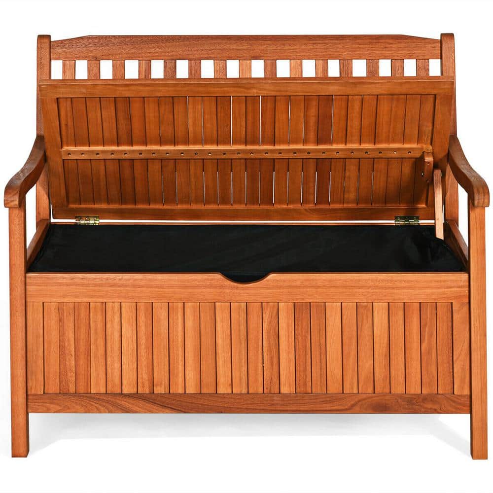FORCLOVER 35.5 Brown Storage Box Solid Wood Long Chair Deck Seating Container W890 H63H The Home Depot