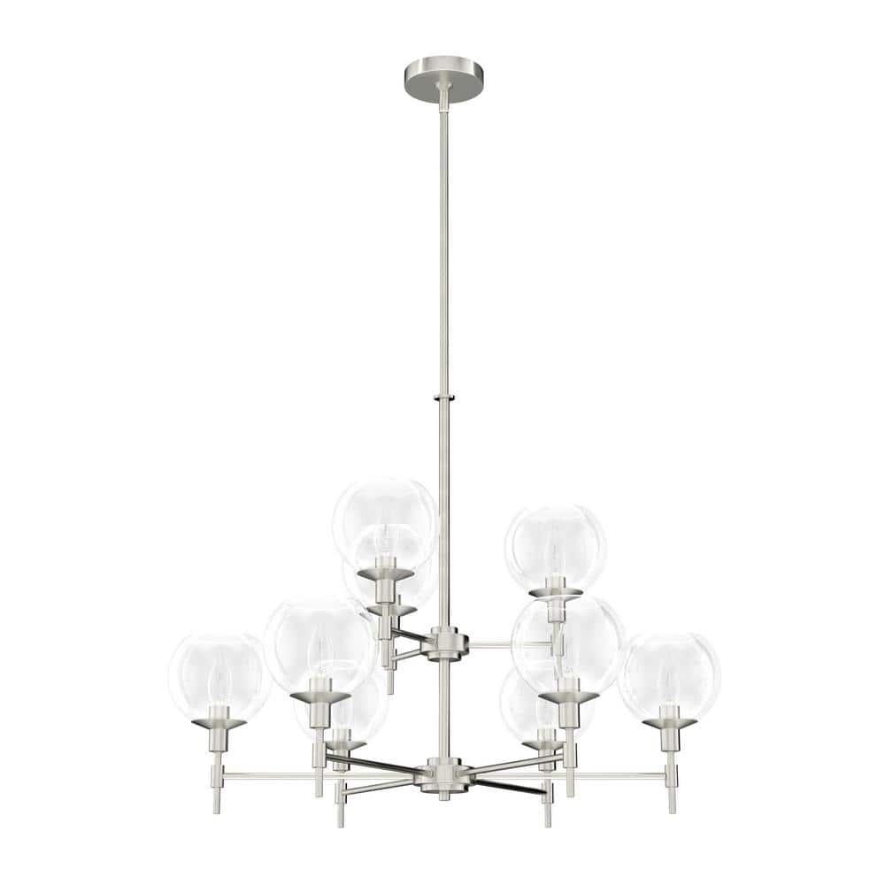 Hunter Xidane 9-Light Brushed Nickel Shaded Chandelier with Clear Glass Shades