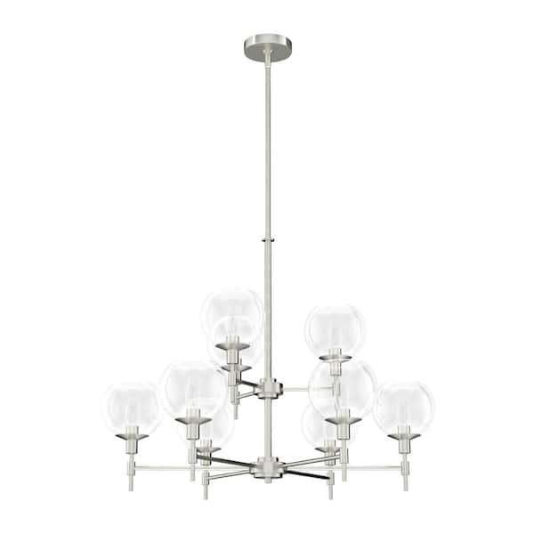 Hunter Xidane 9-Light Brushed Nickel Mid-century Led Crystal Chandelier
