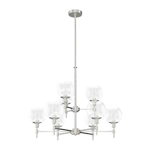 Xidane 9-Light Brushed Nickel Shaded Chandelier with Clear Glass Shades