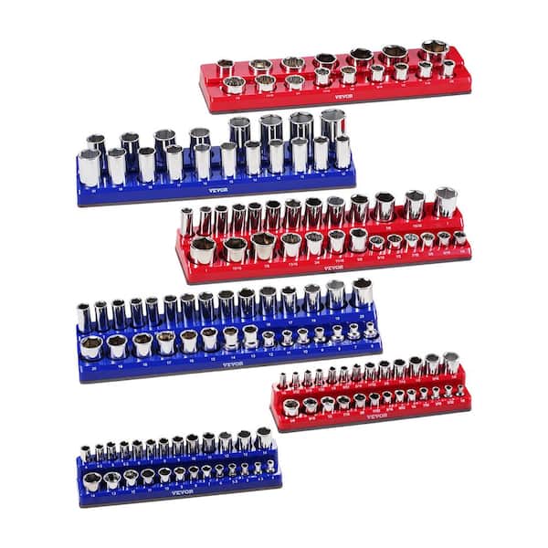 Magnetic Socket Organizer Set, 6-Pieces Socket Holder, 1/4 in., 3/8 in. and 1/2 in. Metric SAE Socket Trays