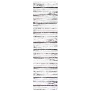 Berber Shag Light Grey/Dark Grey 2 ft. x 8 ft. Solid color Striped Runner Rug