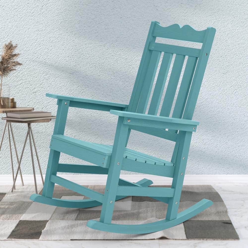 Sonkuki Lake Blue Plastic Adirondack Rocking Chair with Big Armrest ...