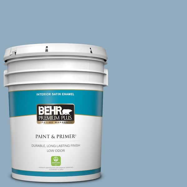 BEHR PREMIUM PLUS 5 gal. #BIC-10 Cotton Denim Satin Enamel Low Odor Interior Paint & Primer