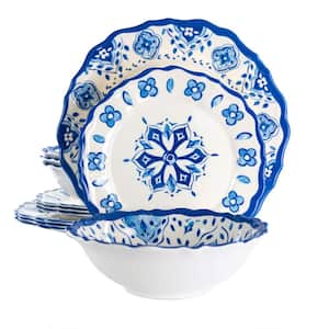 12-Piece Blue Garden Scalloped Melamine Dinnerware Set (Service for 4)