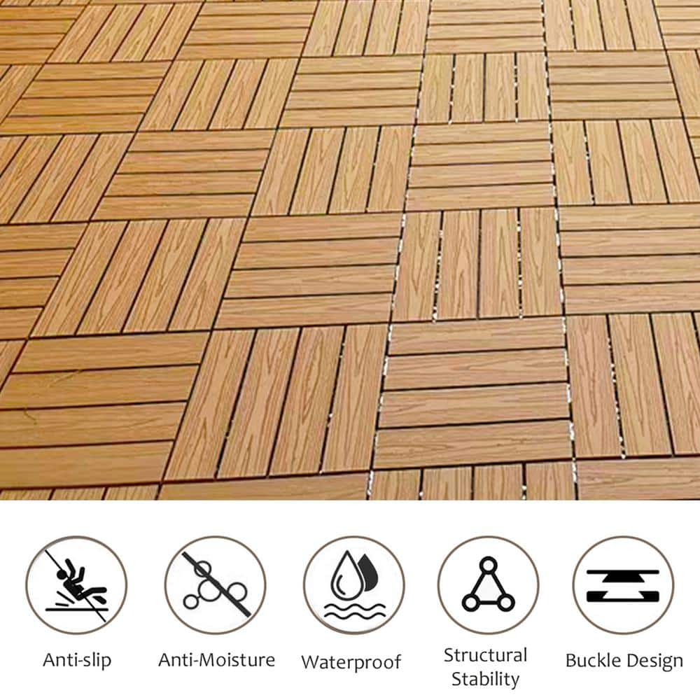 Wood Grain Interlocking Composite Deck Tiles, 12"x12", Set of 20