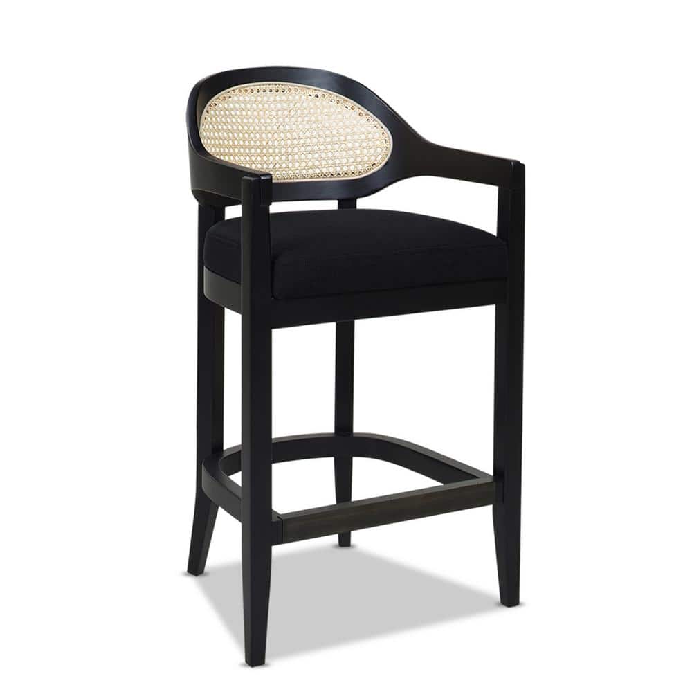 Americana 36.5" Black Oak Wood Cane Back Bar Stool