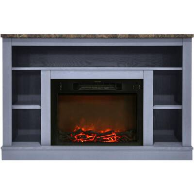 47 in. Electric Fireplace Storage Mantel in Slate Blue with 1500-Watt Charred Log Insert