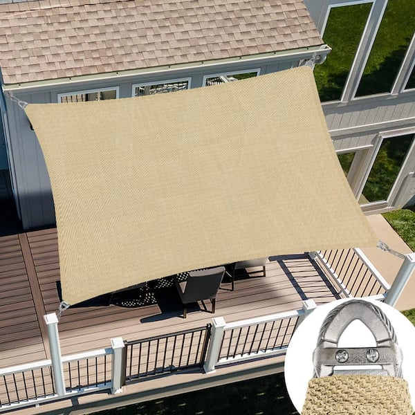 20 ft. x 20 ft. Sand Square Heavy Weight Sun Shade Sail with A Ring Steel Wire and UV Blockage for Patio and Pool Cover
