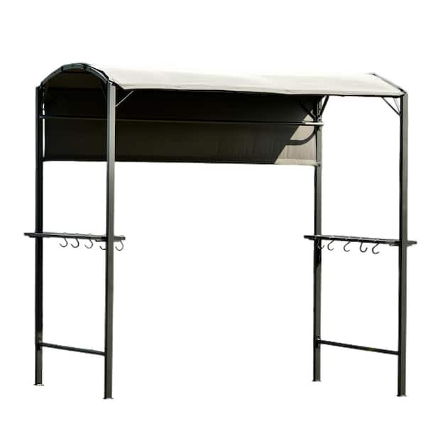 Unbranded 4.5 ft. x 7 ft. Gray Outdoor Patio Grill Gazebo with Side Awning and Hooks