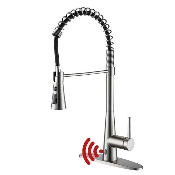 Boyel Living 3-Spray Patterns Single Handle Touchless Pull Down Sprayer Kitchen Faucet with Deckplate Included in Brushed Nickel