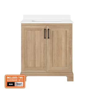 Sinita 30 in. W x 19 in. D x 34 in. H Single Sink Bath Vanity in Weathered Tan with White Engineered Stone Top