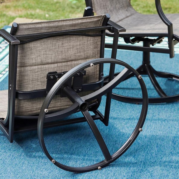 Phi Villa Black Swivel Padded Textilene Metal Outdoor Dining Chair with Wave Arms (2-Pack)
