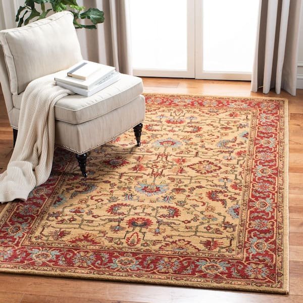 Mahal Beige/Red 4 ft. x 6 ft. Border Floral Area Rug