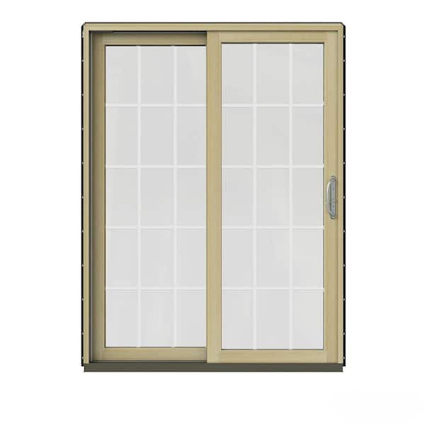 JELD-WEN 60 in. x 80 in. W-2500 Contemporary Bronze Clad Wood Left-Hand 15 Lite Sliding Patio Door w/Unfinished Interior