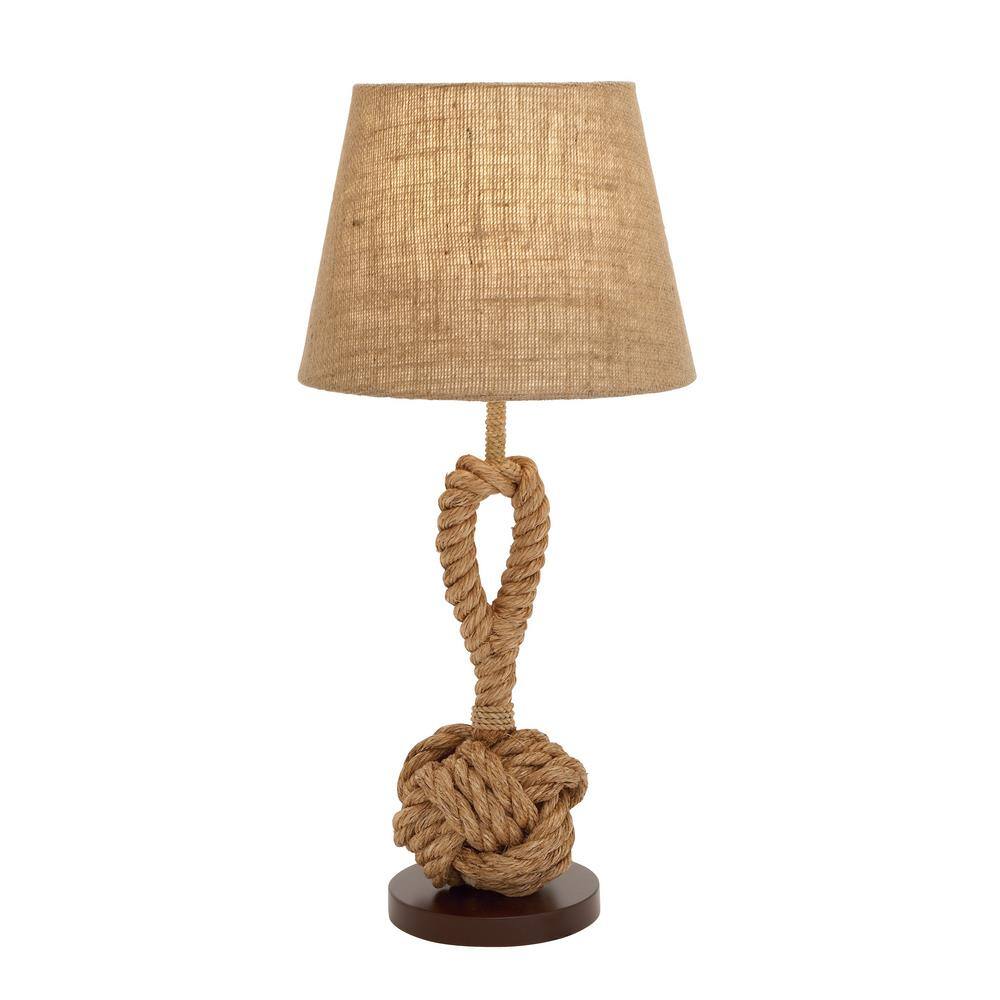 Rustic Brown Twisted Rope Table Lamp with Fabric Shade