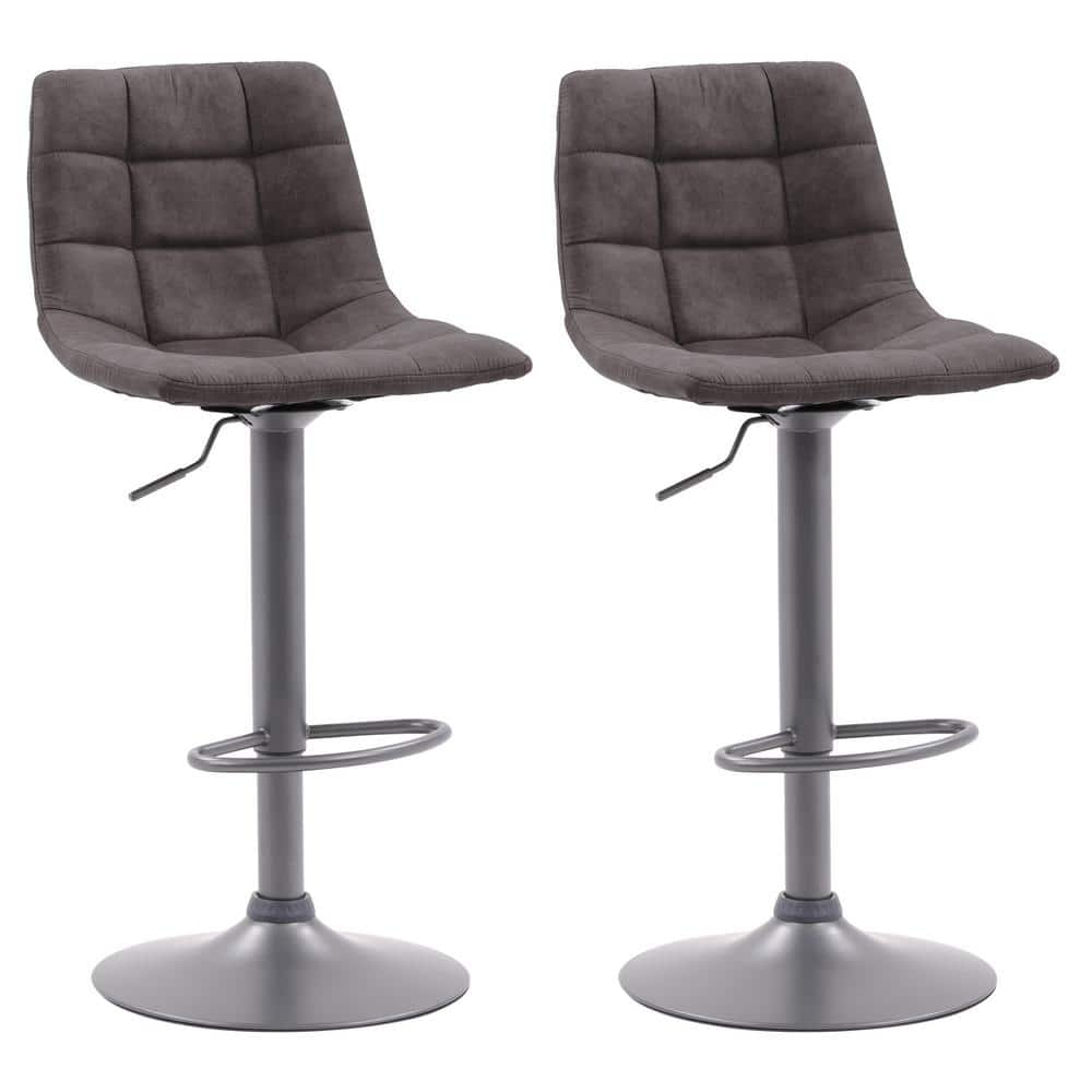 CorLiving Palmer 44 in. Grey Adjustable Low-Back Square Tufted Metal Barstool (Set of 2)