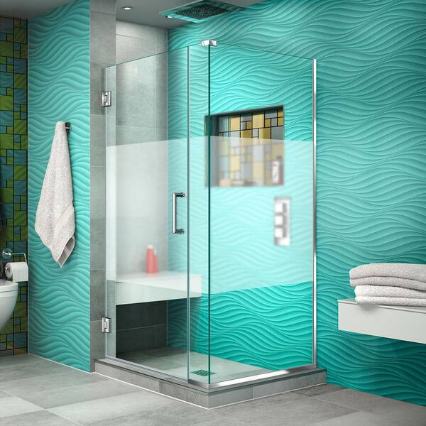 DreamLine Unidoor Plus 34-3/8x 34x 72 Semi-Frameless Hinged Corner Shower Door Enclosure in Chrome