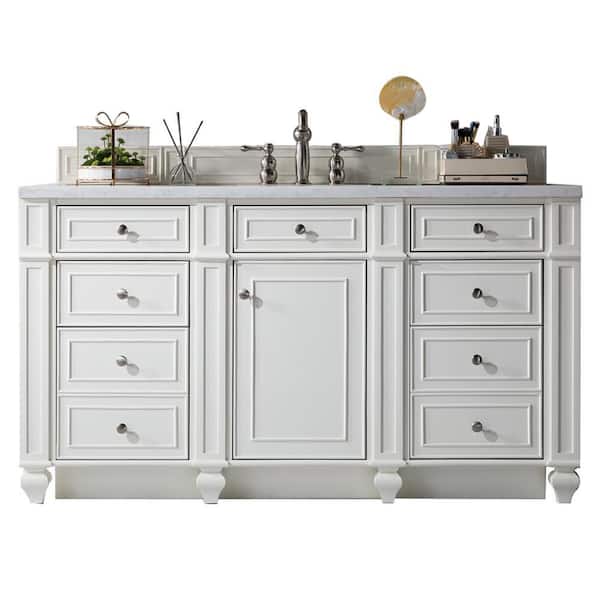 James Martin Vanities Bristol 60 in. W x 23.5 in. D x 34 in. H Single Bath Vanity in Bright White with Acrylic Top in Arctic Fall