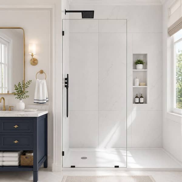 36 in. W x 78 in. H Frameless Fixed Single Panel Shower Door in Matte Black with Nano-Coated Tempered Glass