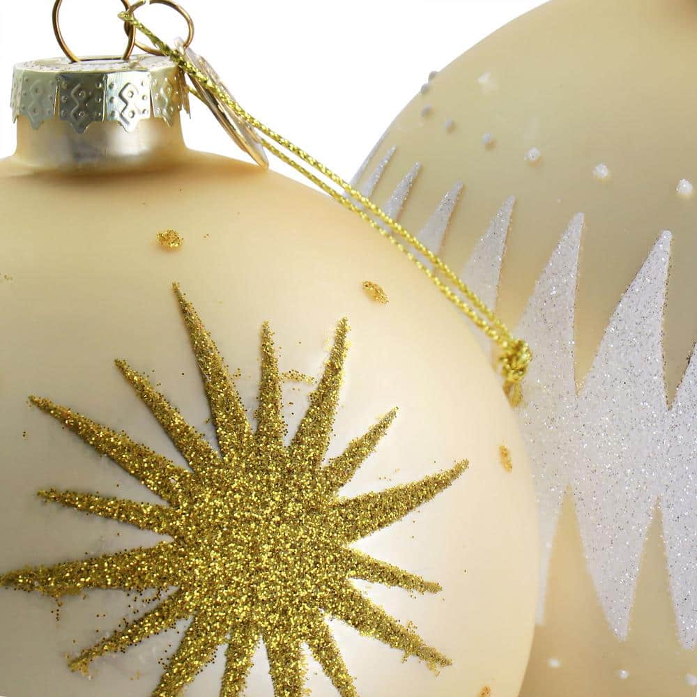 Gold and White Glass Holiday Ornament Set, 4 Pieces