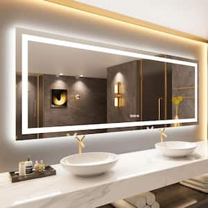 88 in. W x 38 in. H Rectangular Frameless LED Light Anti-Fog Wall Bathroom Vanity Mirror with Backlit and Front Light