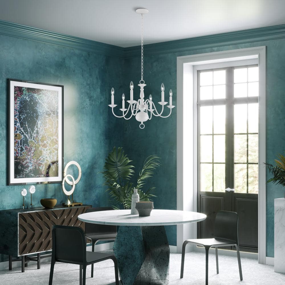 Colonial Elegance White 6-Light Candelabra Chandelier
