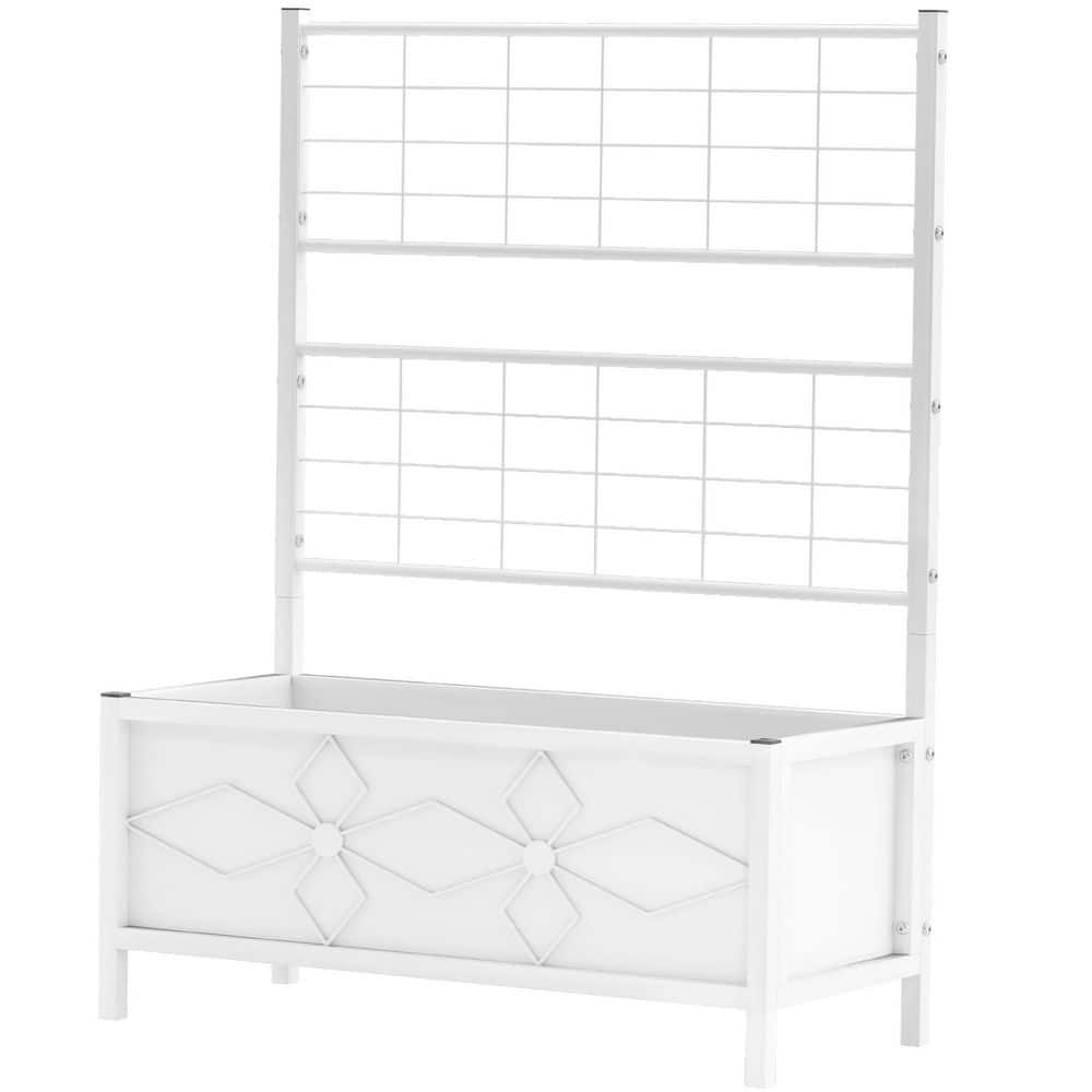 35.4 in. W x 15.7 in. D x 47.2 in. H White Metal Outdoor Planter Box, Galva