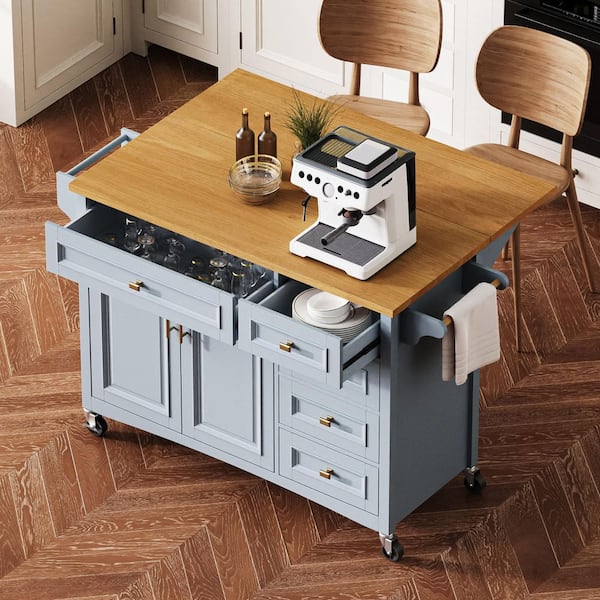 Xspracer Green Mdf Base with Wood Top Rolling Kitchen Island (21-in x 52-in x 37-in)