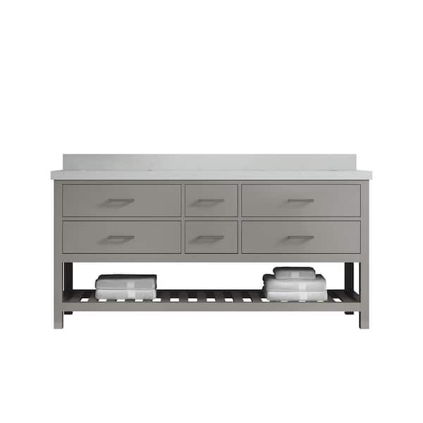 Willow Collections Parker 72 in. W x 22 in. D x 36 in. H Double Sink Bath Vanity in Elephant Gray with 2 in. Carrara Quartz Top