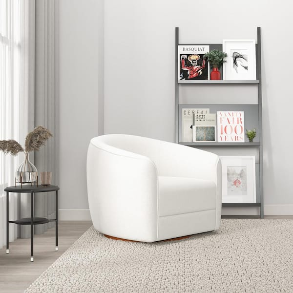 Cream Boucle Swivel Office Chair with Arms - Lulu - Furniture123