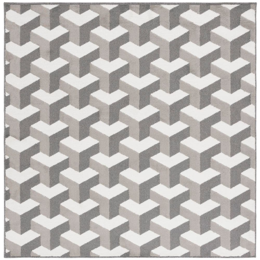 Pyramid 7 ft. x 7 ft. Gray/Ivory Geometric Illusion Square Area Rug price history on PriceWatchPro