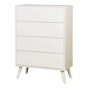 Mackie Mid Century Modern White 4-Drawer 34 in. Chest of Drawers