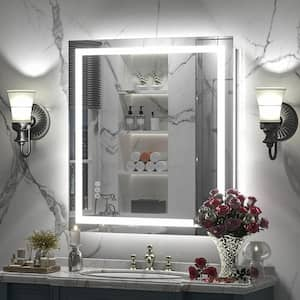 28 in. W x 32 in. H Rectangular Frameless Front and Back LED Lighted Anti-Fog Tempered Glass Wall Bathroom Vanity Mirror