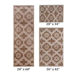 Arya Collection Taupe Polyester  (20 in. x 60 in. : 26 in. x 42 in. : 20 in. x 34 in.) 3 Piece Area Rug Set