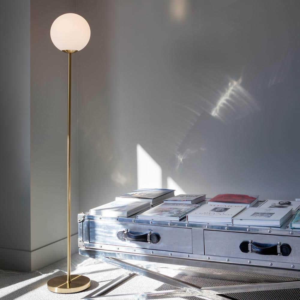 Luna Frosted Glass Globe Adjustable LED Floor Lamp for Kids in Brass