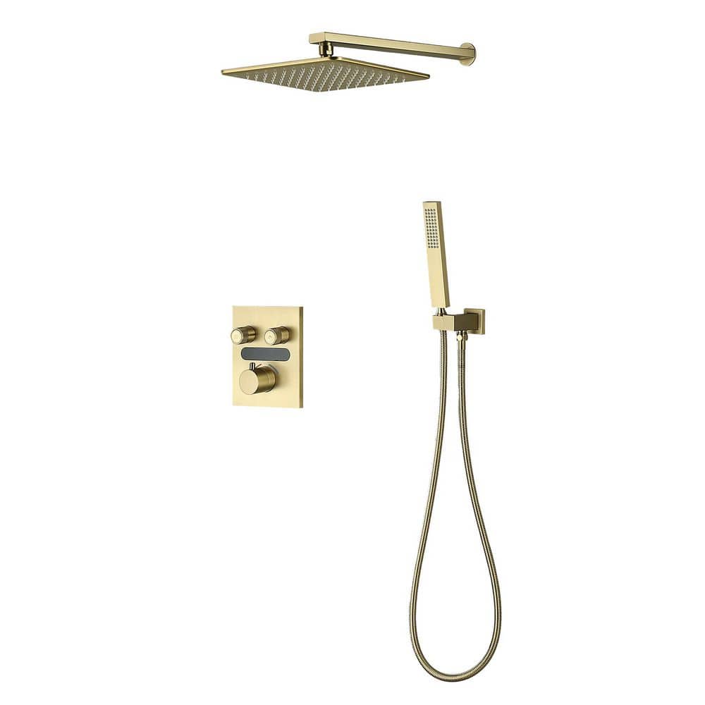 2-Spray 10 in. Dual Wall Fixed and Handheld Shower Head 1.59 GPM in Brushed Gold LED Thermostatic Value Adjustable Flow price history on PriceWatchPro