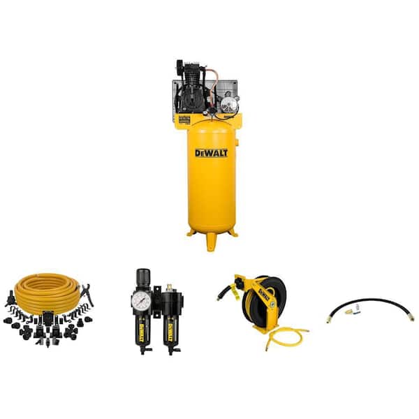 60 Gal. 175 PSI Air Compressor, Piping, Filter, Hose Reel and Install Kit