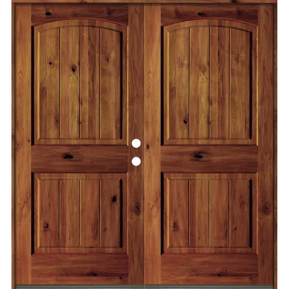 Krosswood Doors 64 in. x 80 in. Rustic Knotty Alder Arch Top Red