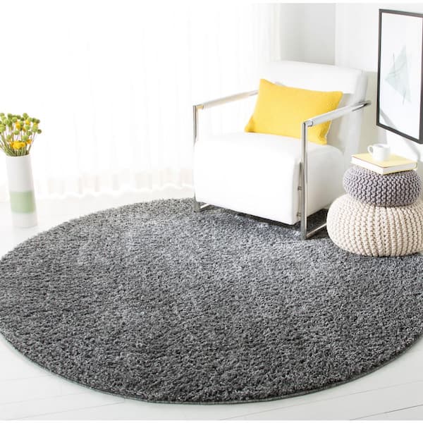 August Shag Gray 7 ft. x 7 ft. Round Solid Area Rug