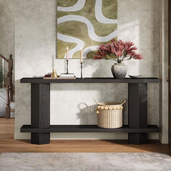 Turrella 71 in. Black Rectangle Wood Console Table for Entryway, Long Sofa Table Behind Couch Table for Living Room