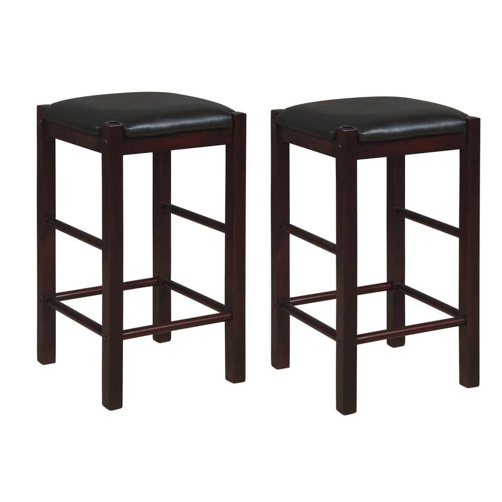 Tahoe 25 in. Espresso Backless Wood Counter Stool with Faux Leather Seat (S