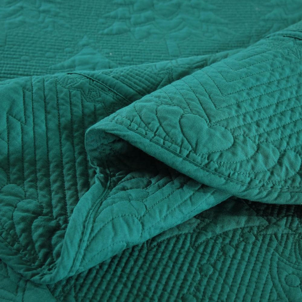 Emerald Green Cotton Queen Reversible Quilt Set