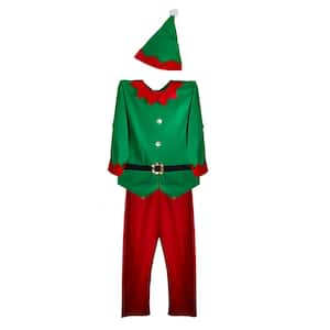 45 in. Red and Green Men's Elf Costume with a Christmas Santa Hat - Plus Size