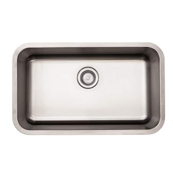 Builder 30 in. Undermount Single Bowl 18 Gauge Stainless Steel Kitchen Sink with Strainer