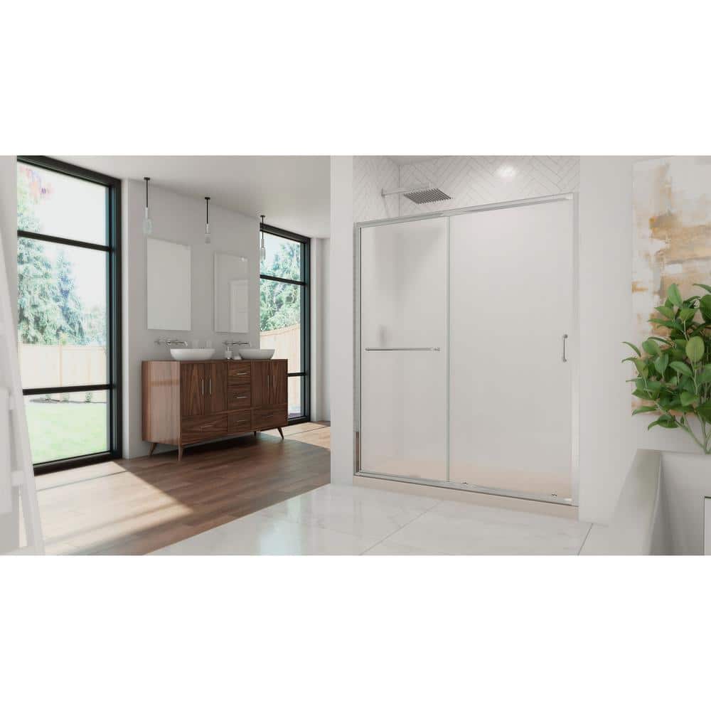 Infinity-Z 60" x 30" Frosted Glass Sliding Shower Kit with Brushed Nickel Hardware