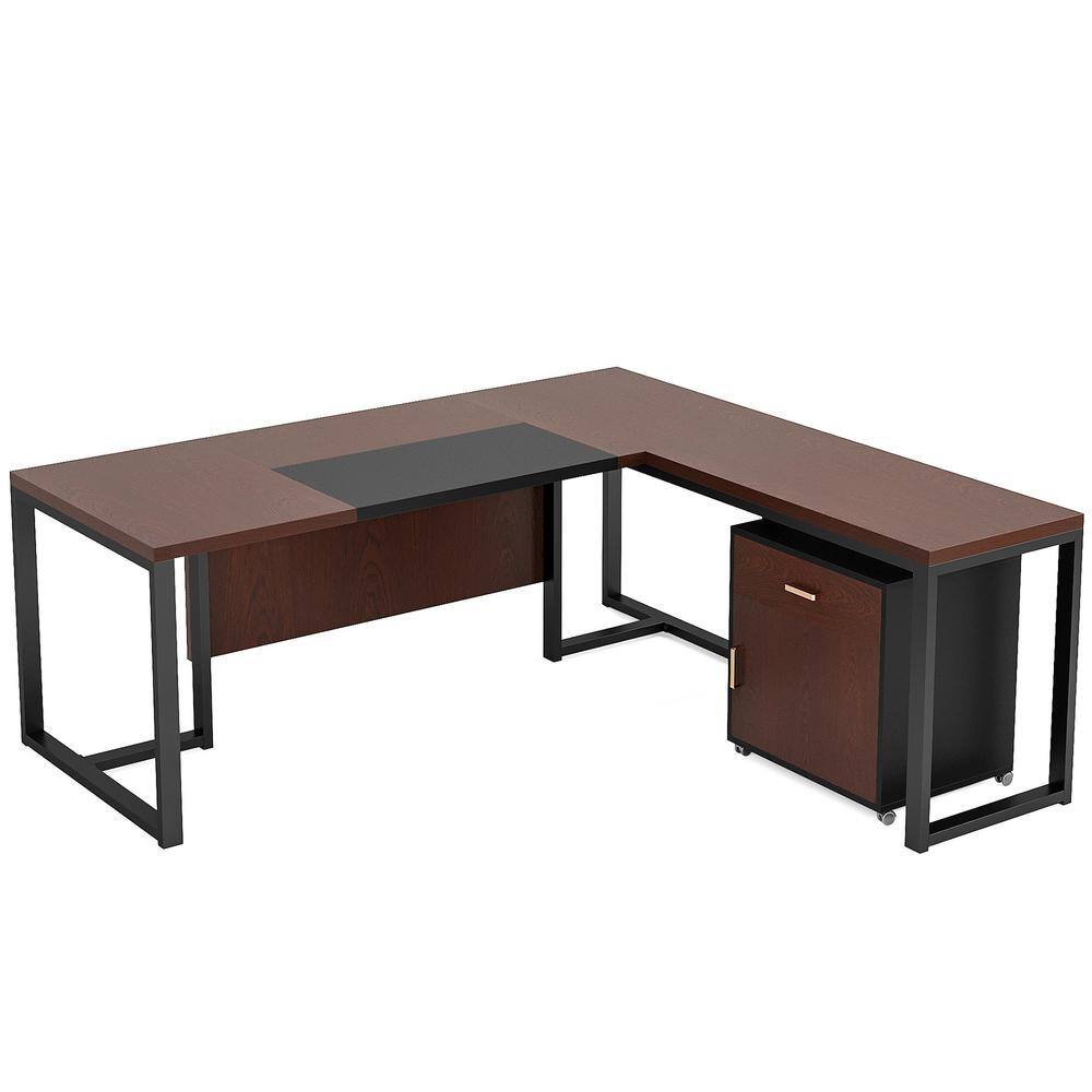 Byblight Capen In L Shaped Dark Walnut Wood Executive Desk With File Cabinet L Shaped