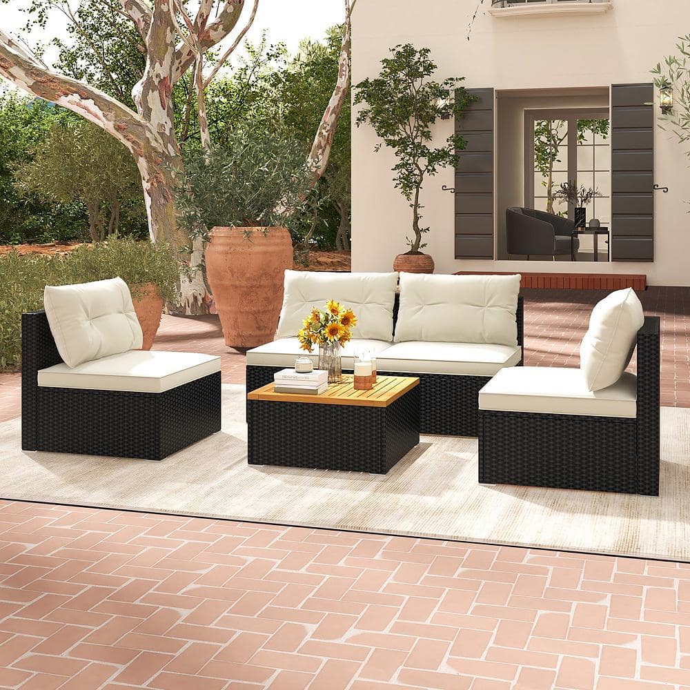 Gymax 5 -Pieces Wicker Furniture Patio Conversation Set with